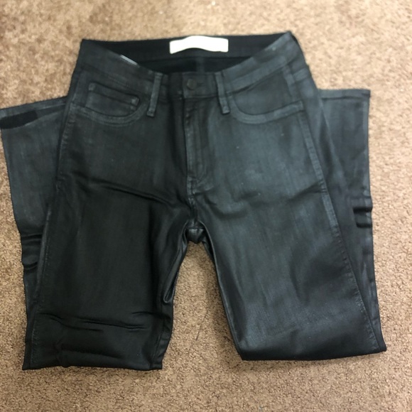 EUC GAP Black Coated Skinny Ankle Snap Jeans inner cozy 30 - Picture 2 of 7